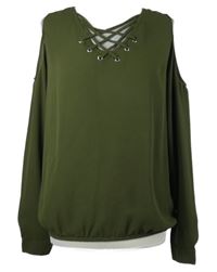 Dámská khaki halenka se šněrováním a průstřihy na ramenou Amisu 