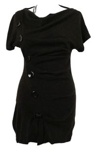 Nové - Dámska kávová svetrová šatová tunika s gombíkmi Graffic