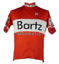 Pánské červeno-bílé cyklistické tričko s nápisy Bartz