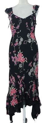Dámské černo-růžové květované midi šaty Florence+Fred 