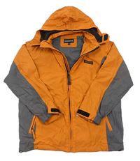 Oranžovo-sivá šušťáková jesenná bunda s kapucňou