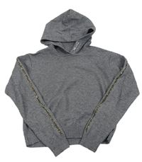Sivý crop sveter s kamienkami a kapucňou Primark