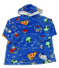 Modrá chlpatá oversize mikina s obrázkami a kapucňou Primark