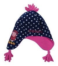 Tmavomodrá bodkovaná á fleecová čapica s Peppa pig
