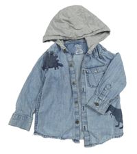 Modrá rifľová košeľa s dinosaurami a kapucňou F&F