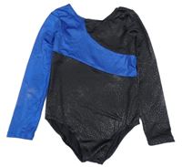 Černo-tmavomodré sportovní gymnastické body se třpytkami 