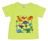 Neonově žluté sportovní tričko s dinosaury 
