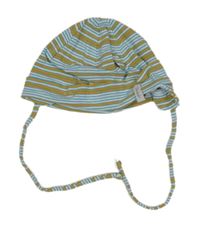 Bílo-modro-hořčicová pruhovaná čepice