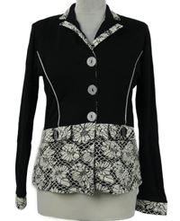 Dámské černo-bílé teplákové sako s květy 