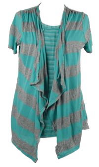 Dámský zeleno-šedý pruhovaný cardigan se všitým topem Soon