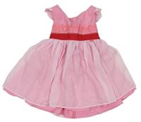 Ružové šaty s potlačou a šifonovou sukní