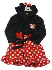 Černo-červený chlupatý župan s Minnie a kapucí Disney