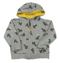 Šedá propínací mikina s dinosaury a kapucí M&Co.