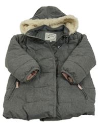 Šedý melírovaný šusťákový zimní kabát s kapucí M&S