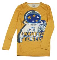 Hořčicové pyžamové triko s kosmonautem 