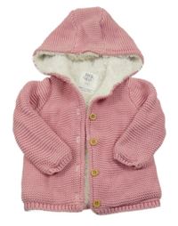 Růžový propínací zateplený propínací svetr s kapucí F&F