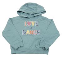 Světlezelenošedá mikina s nápisom a kapucňou