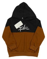 Nové - Čierno-medová mikina s nápisom a kapucňou