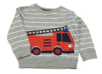 Sivá pruhovaná mikina s hasiči Bluezoo