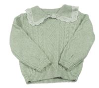 Zelenkavý melírovaný žebrovaný vzorovaný svetr s límečkem s madeirou PRIMARK