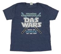 Tmavomodré melírované tričko s nápisom