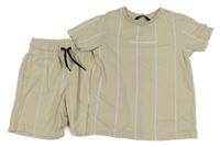 2set - Béžovo-bílé pruhované tričko + teplákové kraťasy George 