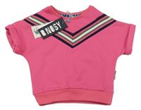 Nové - Ružová tepláková vesta s pruhmi