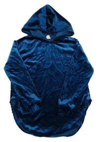 Tmavopetrolejová lesklá zamatová mikina s kapucňou SHEIN