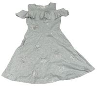 Sivé šaty s hviezdami a volánem H&M