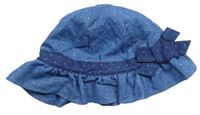 Modrý bodkovaný plátenný klobúk s mašlou Pusblu