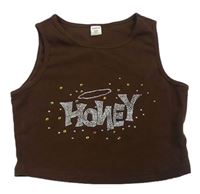 Čokoládový crop top s kamienkami Shein