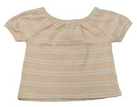 Broskvovo-biele pruhované rebrované crop tričko Matalan