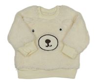 Smotanová huňatá podšitá mikina s medvedíkom Mothercare
