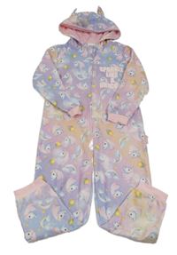 Barevná fleecová kombinéza s jednorožci a kapucí Emoji