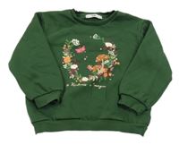 Tmavozelená oversize mikina s kvietkami C&A