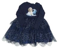 Tmavomodré bavlněno/tylové šaty s Frozen Disney