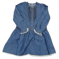 Modré plátěné košilové šaty riflového vzhledu s volánikmi Esprit