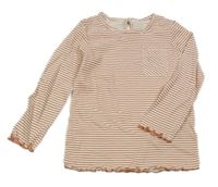 Bílo-rezavé pruhované triko s kapsou Primark