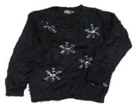 Čierny chlpatý sveter s vločkami Alive