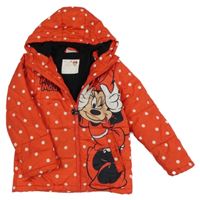 Červená šusťáková prošívaná zimní bunda s Minnií a kapucí Disney