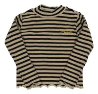 Béžovo-čierne pruhované rebrované tričko s nápisom Dopodopo