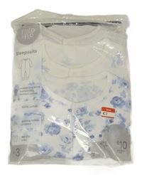 Nové - 3x - Biely overal s puntíky + bílý so zajíčky + bílý s kvietkami F&F