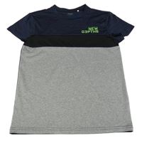 Sivo-tmavomodré športové tričko s nápisom Yigga