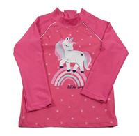 Fuchsiové hvězdičkované UV triko s jednorožcem 