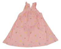 Ružovo-biele prúžkované plátenné šaty s ovociem LC Waikiki