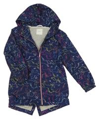 Tmavomodrá šusťáková jarní parka s jednorožci a kapucí Next