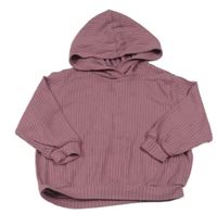 Staroružová rebrovaná úpletová oversize mikina s kapucňou H&M
