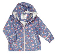 Modrá nepromokavá bunda s kvietkami a kapucňou lupilu