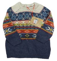 Nové - tmavomodro-smotanový sveter so vzorom a vločkami Lily&Jack