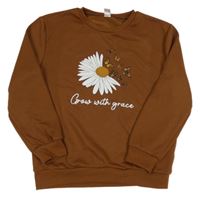 Hnedá mikina s kopretinou a motýlikmi a nápisom